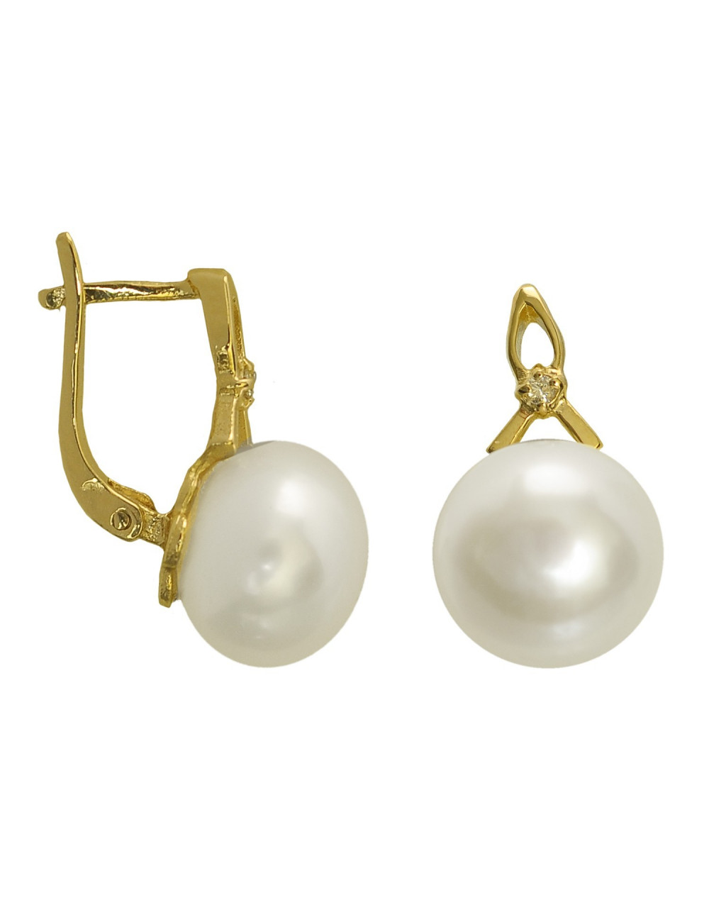 Złote kolczyki z perłą i brylantem E0267G
