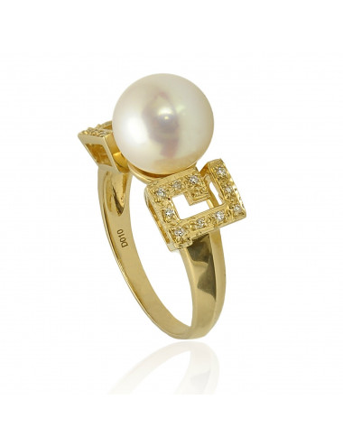 Złoty pierścionek z perłami i brylantami FR12311G