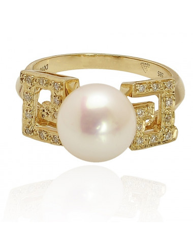 Złoty pierścionek z perłami i brylantami FR12311G
