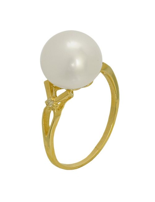 Złoty pierścionek z perłą i brylantami R0267G