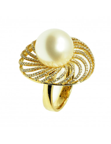 Złoty pierścionek z perłą South Sea RF04G