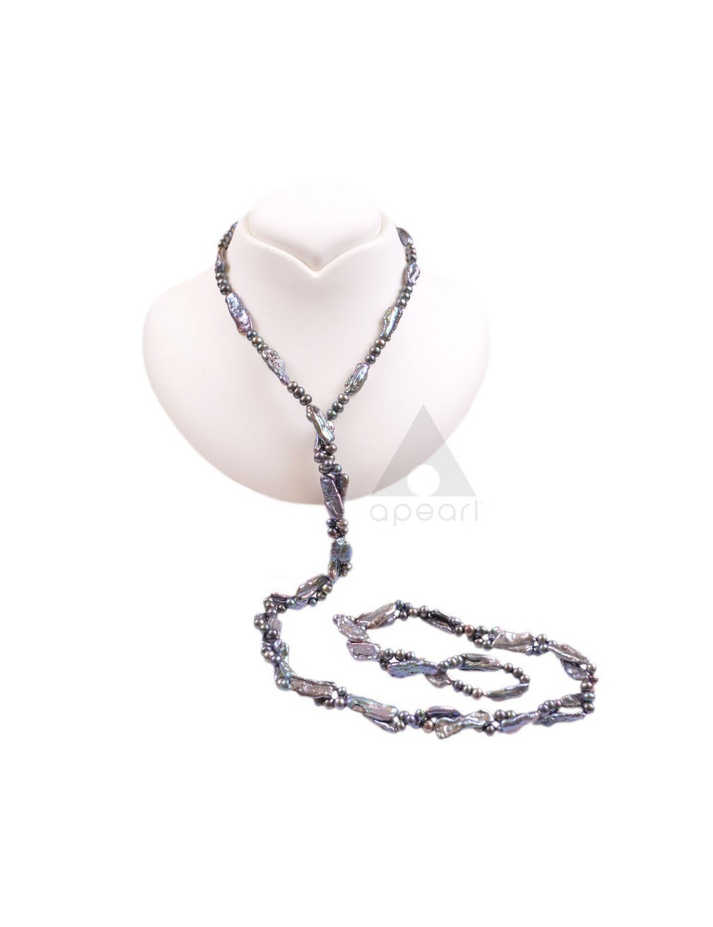 Striking string of dark baroque freshwater pearls with two different types of shapes NGLUDMIX