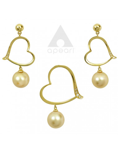 Złoty komplet z perłami South Sea i Akoya KJP011-12K