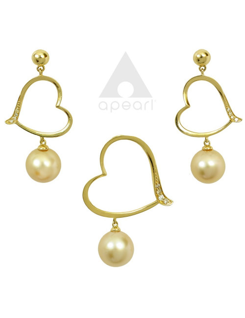 Złoty komplet z perłami South Sea i Akoya KJP011-12K