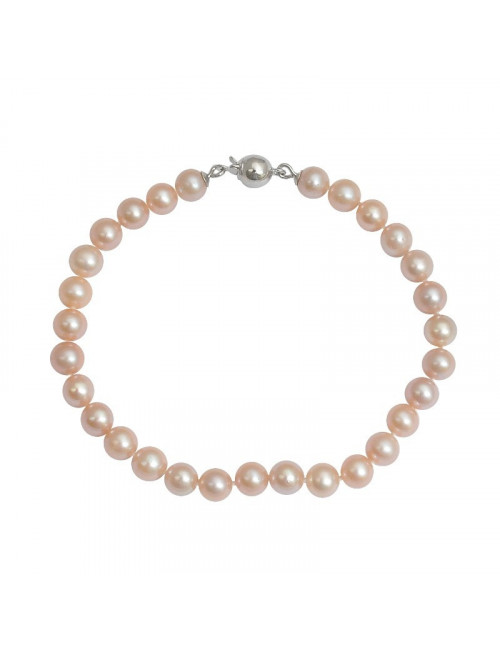 Pink pastel pearl bracelet with white gold ball clasp B067G3