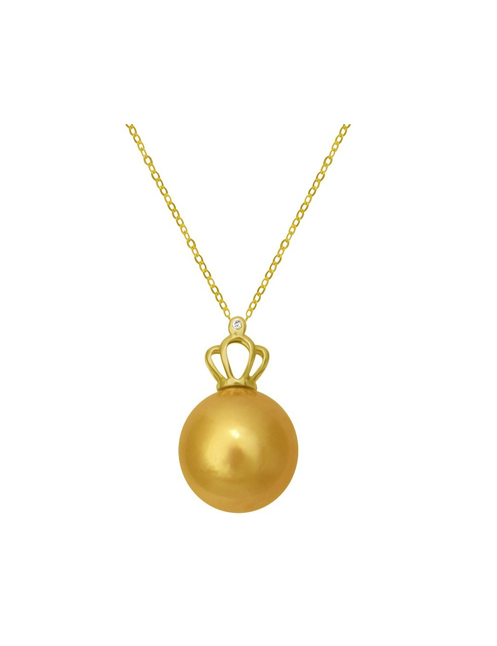 Złoty łańcuszek z perłą South Sea i ozdobną koroną z diamentem LAN115AG