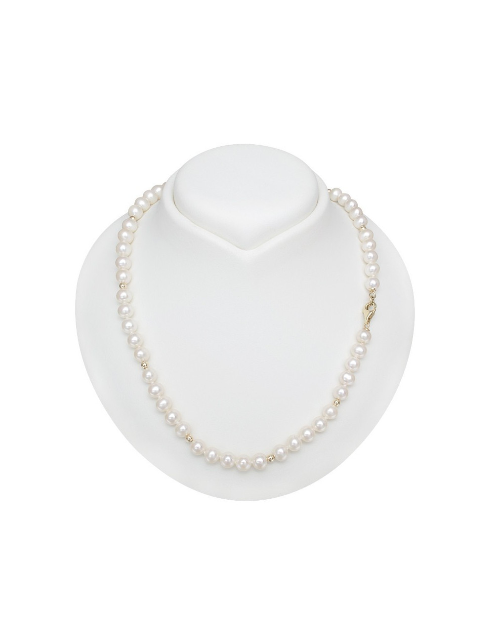 Necklace of small white pearls with gold elements N67+kuG1