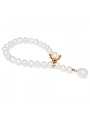 Bransoletka z białych pereł ze złotym zapięciem kwiatem i wisiorem z dużej owalnej perły BO910P362GY