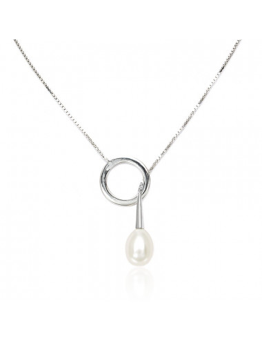 Regulowany srebrny łańcuszek z owalną perłą przekładaną przez okrąg NR910IP1033