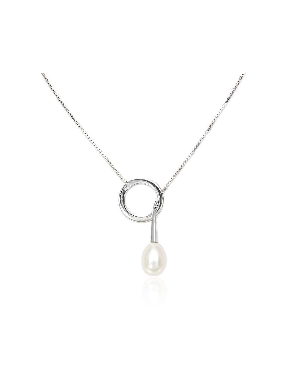 Regulowany srebrny łańcuszek z owalną perłą przekładaną przez okrąg NR910IP1033