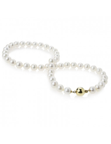 High lustre white freshwater pearl necklace with gold ball clasp NO995G3