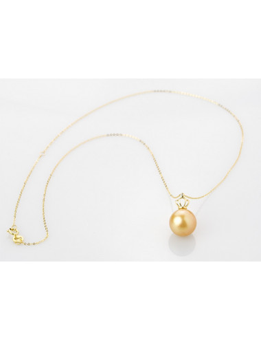 Gold chain with South Sea pearl and decorative diamond crown LAN115AG