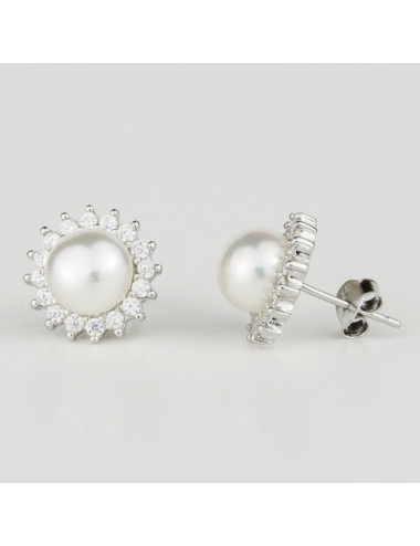 Zirconia Silver Earrings with Pearl YA051S