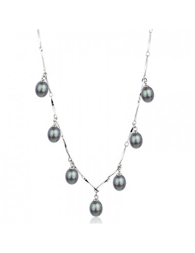 Srebrny łańcuszek z białymi perłami Biwa YA022R67S
