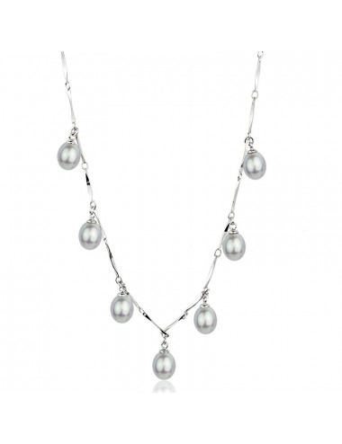 Silver chain with 7 gray pearls YA022R67S