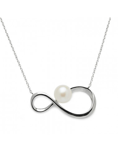 Srebrny łańcuszek z motywem nieskończoności i białą perłą NLANYA848S