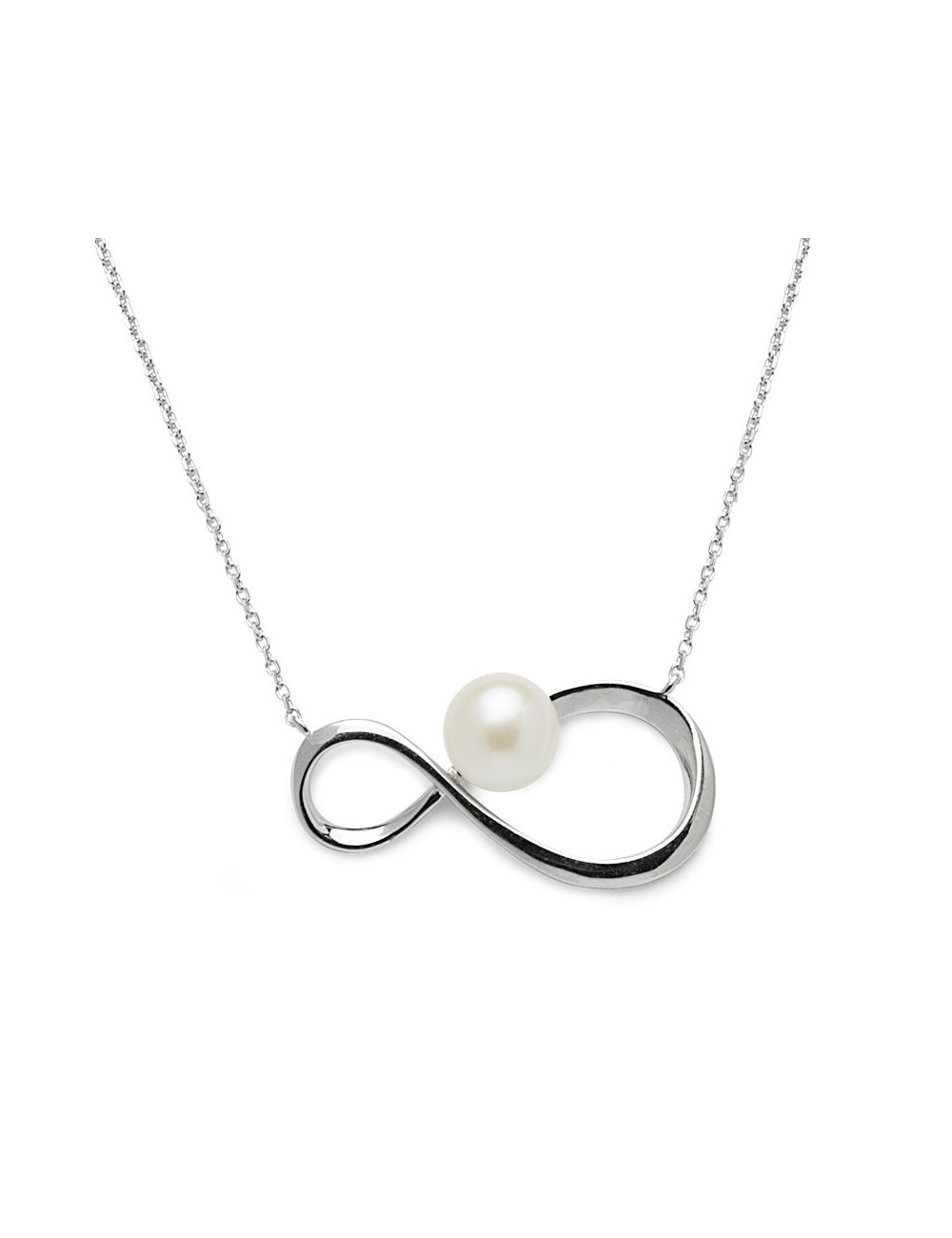 Silver chain with infinity motif and white pearl NLANYA848S