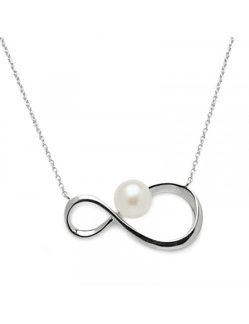 Silver chain with infinity motif and white pearl NLANYA848S