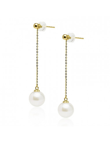 Gold Hanging Earrings with Akoya Pearl ELANM859G