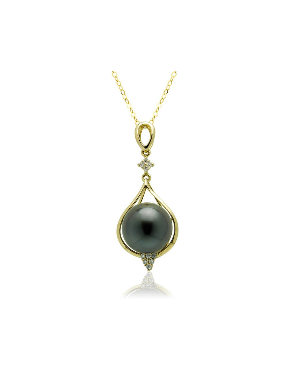 Gold Chain with Elegant Pendant with Tahiti Pearl and Diamonds LANT105182G