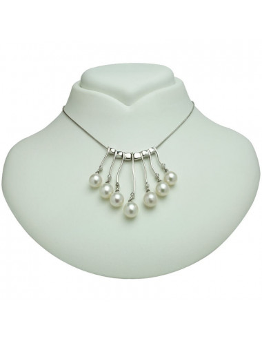 Silver chain with gradually mounted 7 white oval pearls IHL07AS