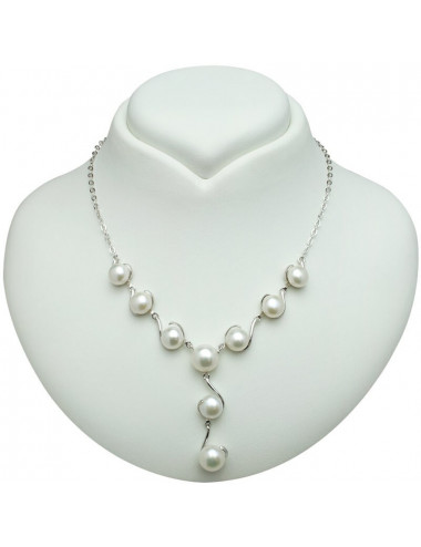 Srebrny łańcuszek- kolia z 9 białymi perłami o wysokim połysku IHL07AS