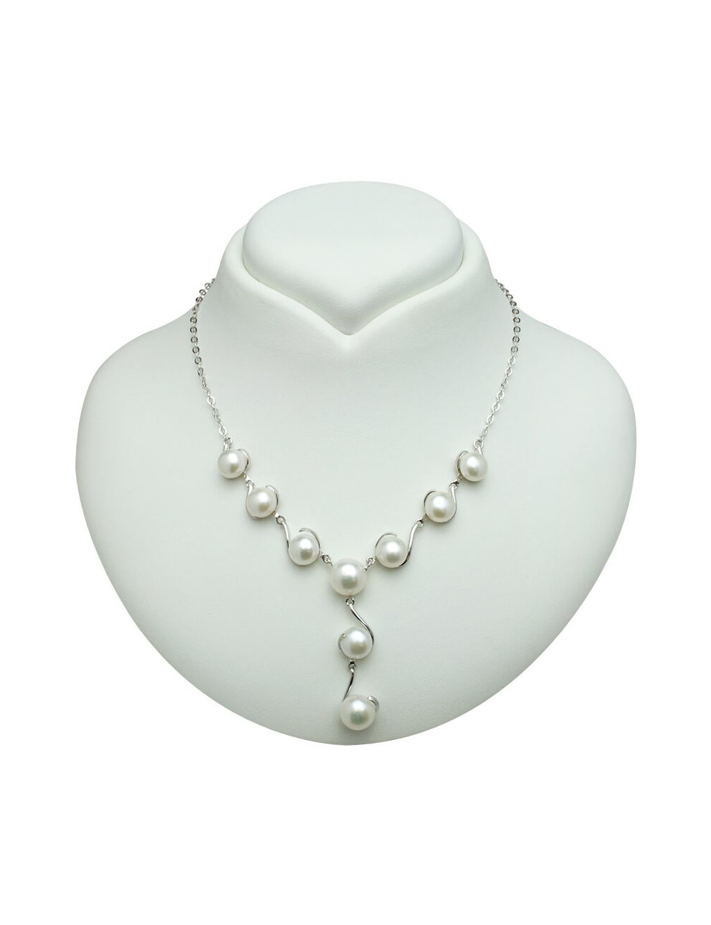 Silver chain- necklace with 9 white pearls with high shine IHL07AS