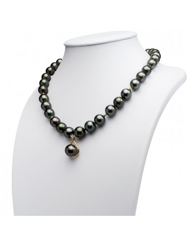 Tahiti large dark pearl necklace with pendant and gold elements NmT1113G