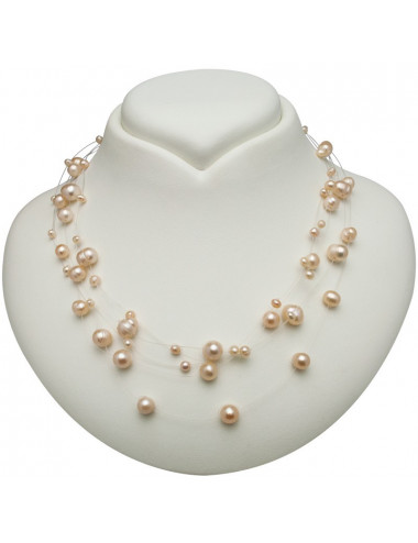 Necklace of salmon freshwater pearls placed on thin strands NPAJ5S1