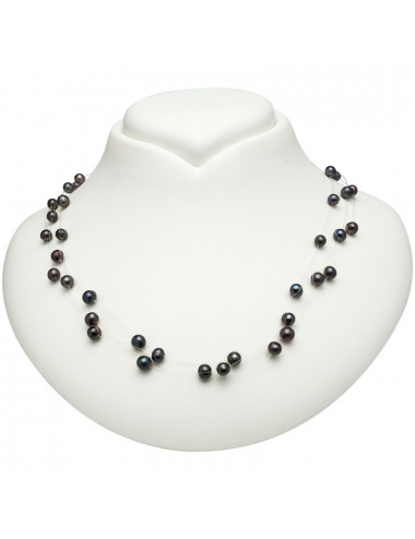 Necklace of small dark freshwater pearls set individually on a string NPAJ33S1c