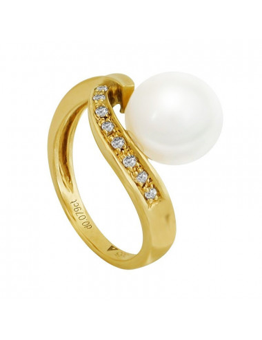 Złoty pierścionek z perłą i brylantami R132G