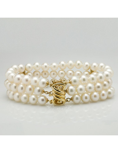 Three-row white pearl bracelet with yellow gold elements B78x3G6092