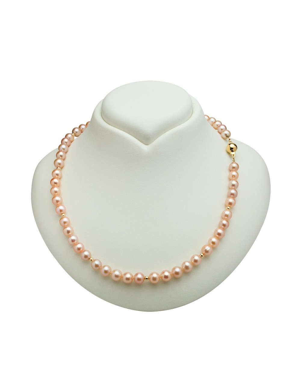 Necklace of pink pearls, decorated with gold ball-shaped elements B078kuG3