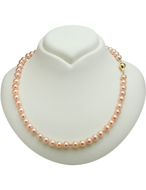 Naszyjnik z różowych pereł, zdobiony złotymi elementami w kształcie kuleczek B078kuG3