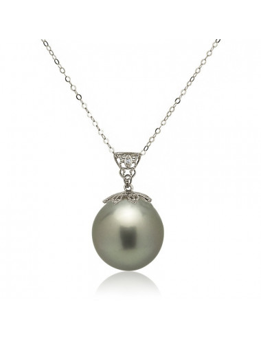 White gold 18k chain with Tahiti Pearl on openwork diamond pendant LAN115TWG