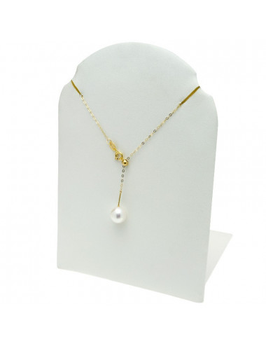 Złoty łańcuszek z białą, okrągłą perłą słodkowodną LAN78G