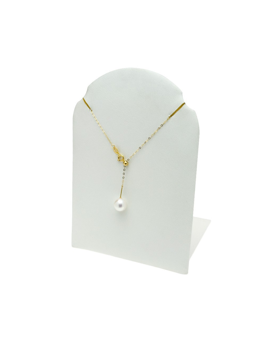 Złoty łańcuszek z białą, okrągłą perłą słodkowodną LAN78G