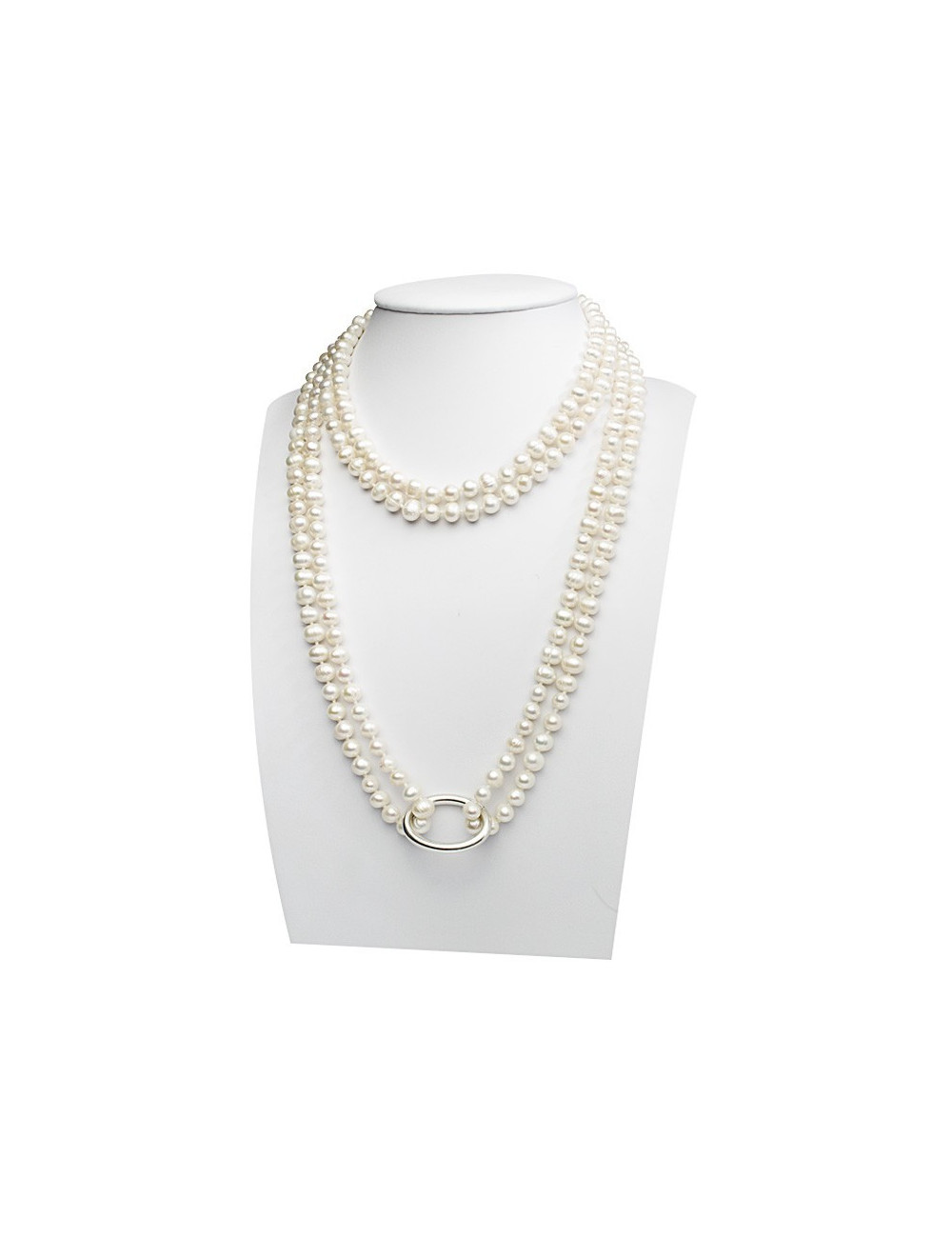 Long string of oval freshwater pearls with silver large clasp NO78