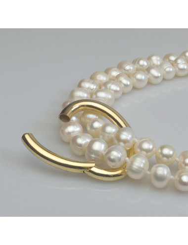 Long string of oval freshwater pearls with large NO78 gold-plated silver clasp