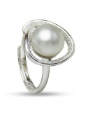 Srebrny pierścionek z perłą i cyrkoniami R734S