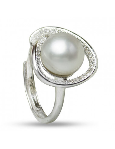 Srebrny pierścionek z perłą i cyrkoniami R734S