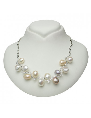 White gold ivy design necklace with large baroque pearls and diamonds FM70253WG