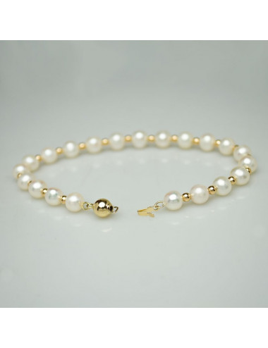 Bransoletka z białych pereł i złotych kuleczek B6065KUS3