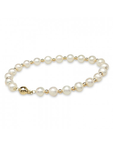 Bransoletka z białych pereł i złotych kuleczek B6065KUS3