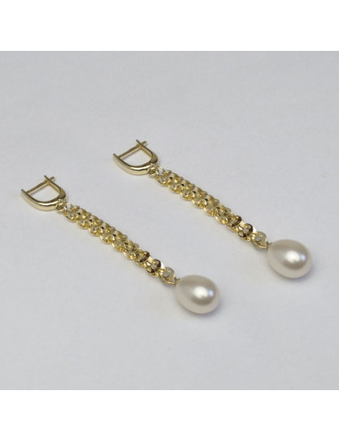 Gold earrings with white...