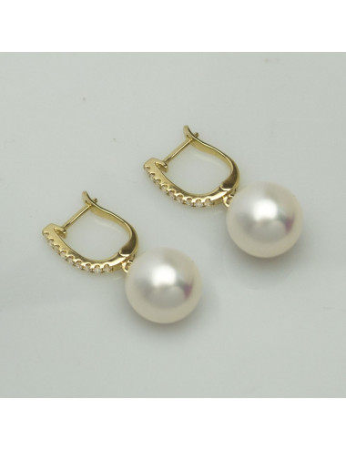 Gold earrings with pearls and diamonds K9510G