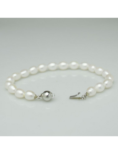 Silver bracelet with genuine pearls BR078S3