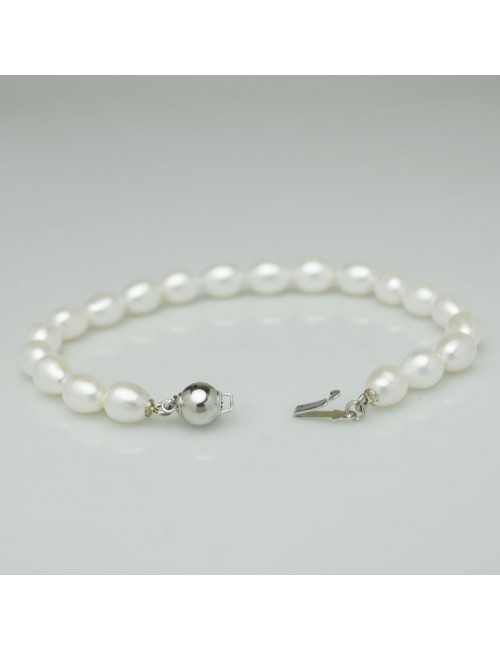Srebrna bransoletka z białych pereł BR078S3