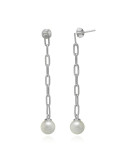 Silver oval link chain drop earrings with pearls KL8085S