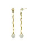 Silver oval link chain drop earrings with pearls KL8085S